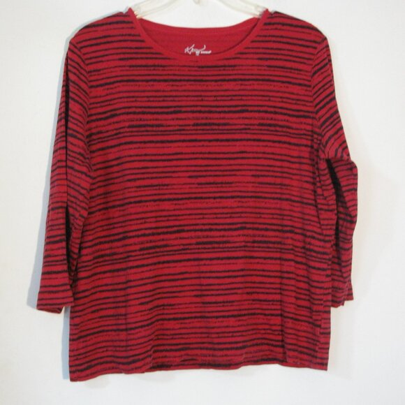 Kim Rogers Tops - * 2/$15 Kim Rogers Blouse XL Red with Black Stripes Casual Stretch Shirt